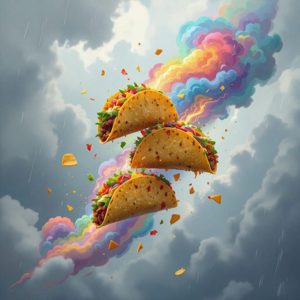 Tacos Rain Down in Stormy Skies: Digital Art