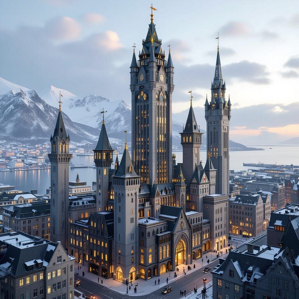 Skyscraper City in Nordic Medieval Style