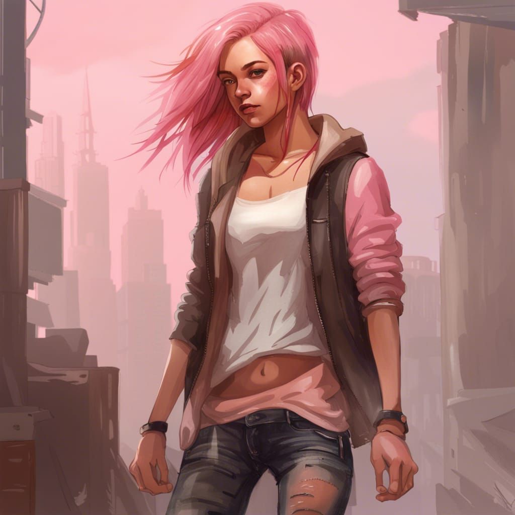 Hyperrealistic Portrait of a Pink-Haired Teenager