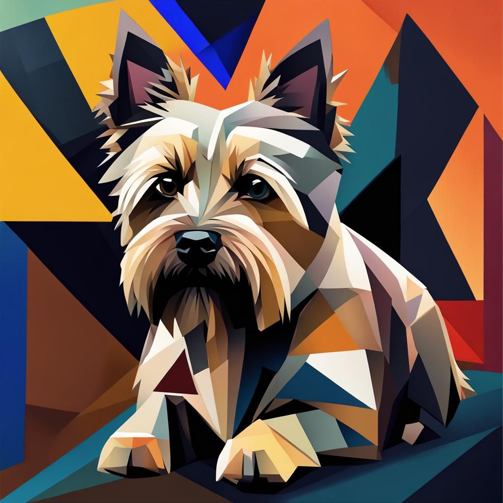 Cubist Cairn Terrier in Geometric Art Deco Style