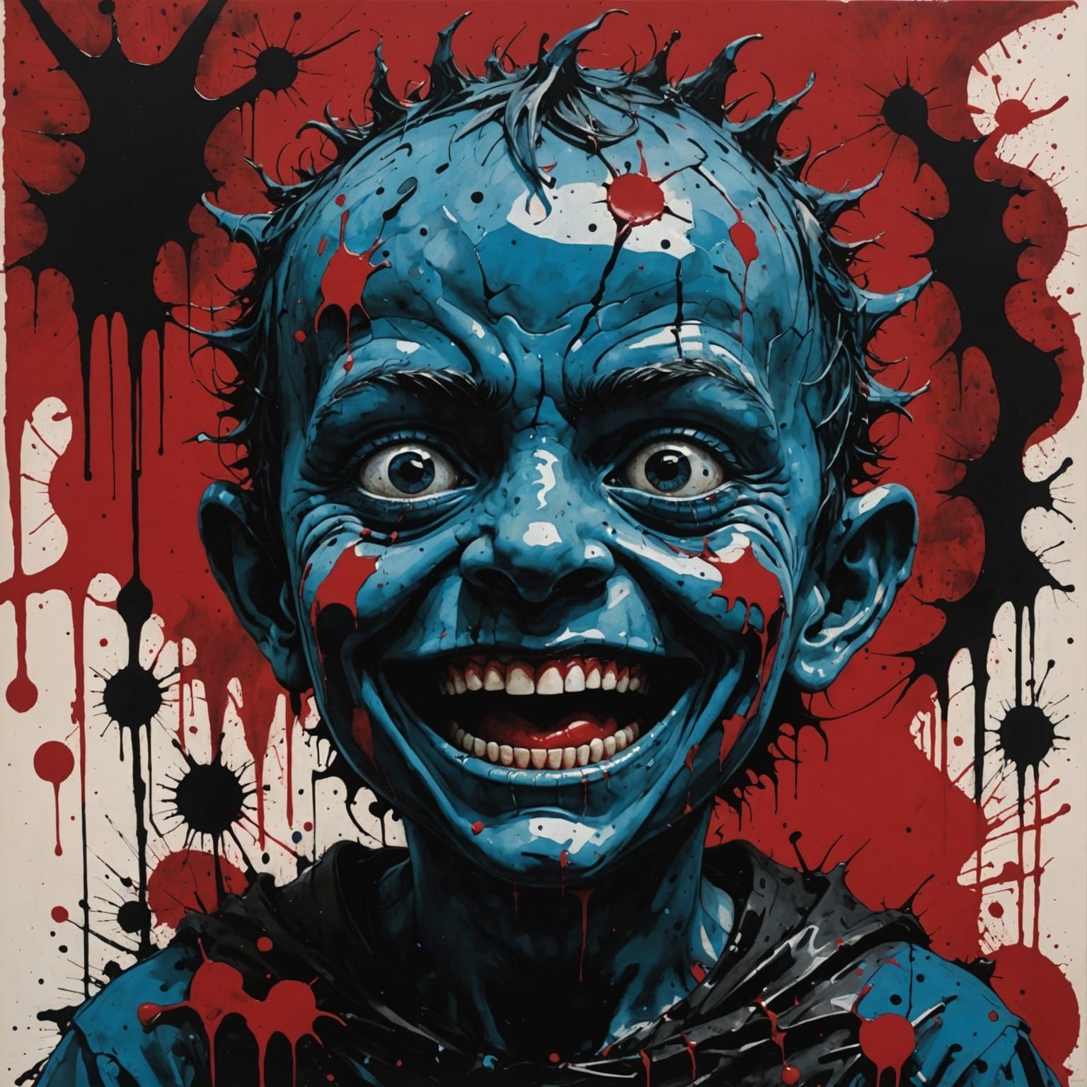 Abstract Expressionist Child Figure in Deep Crimson