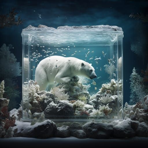 Polar Bear in Frozen Aquarium: Dark Fantasy Art