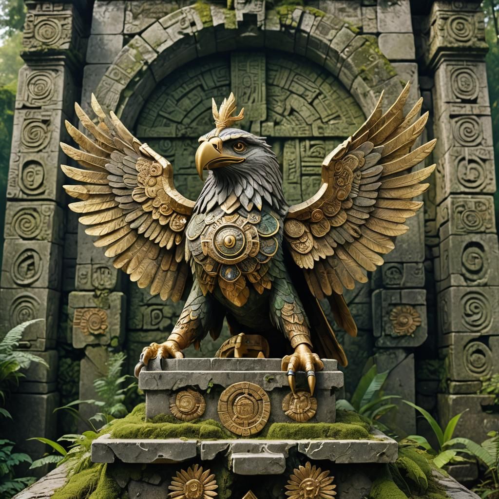 Aztec Eagle Statue on Abandoned Pyramid