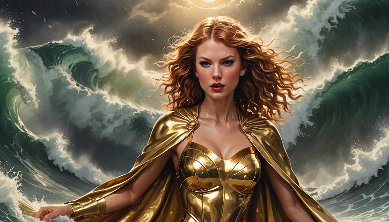 Taylor Swift Rides a Wave in Digital Painting