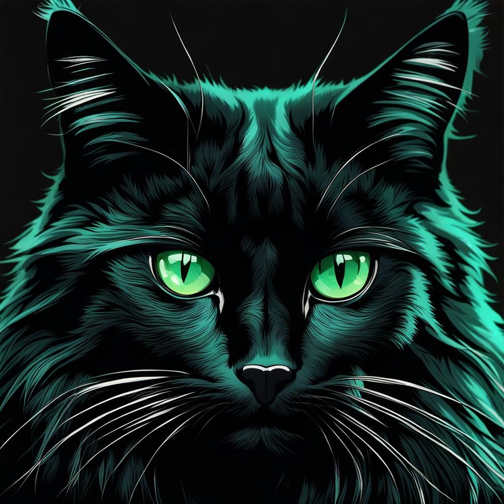 Elegant Black Cat with Emerald Eyes