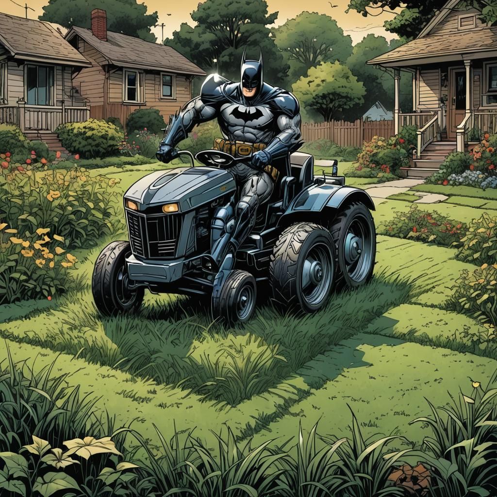 Batman Mowing the Lawn: Comic Book Art