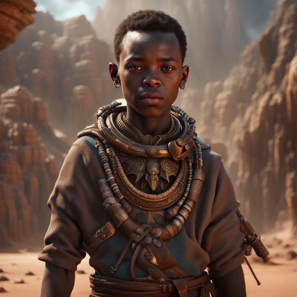 African Boy in Detailed Matte Painting Style