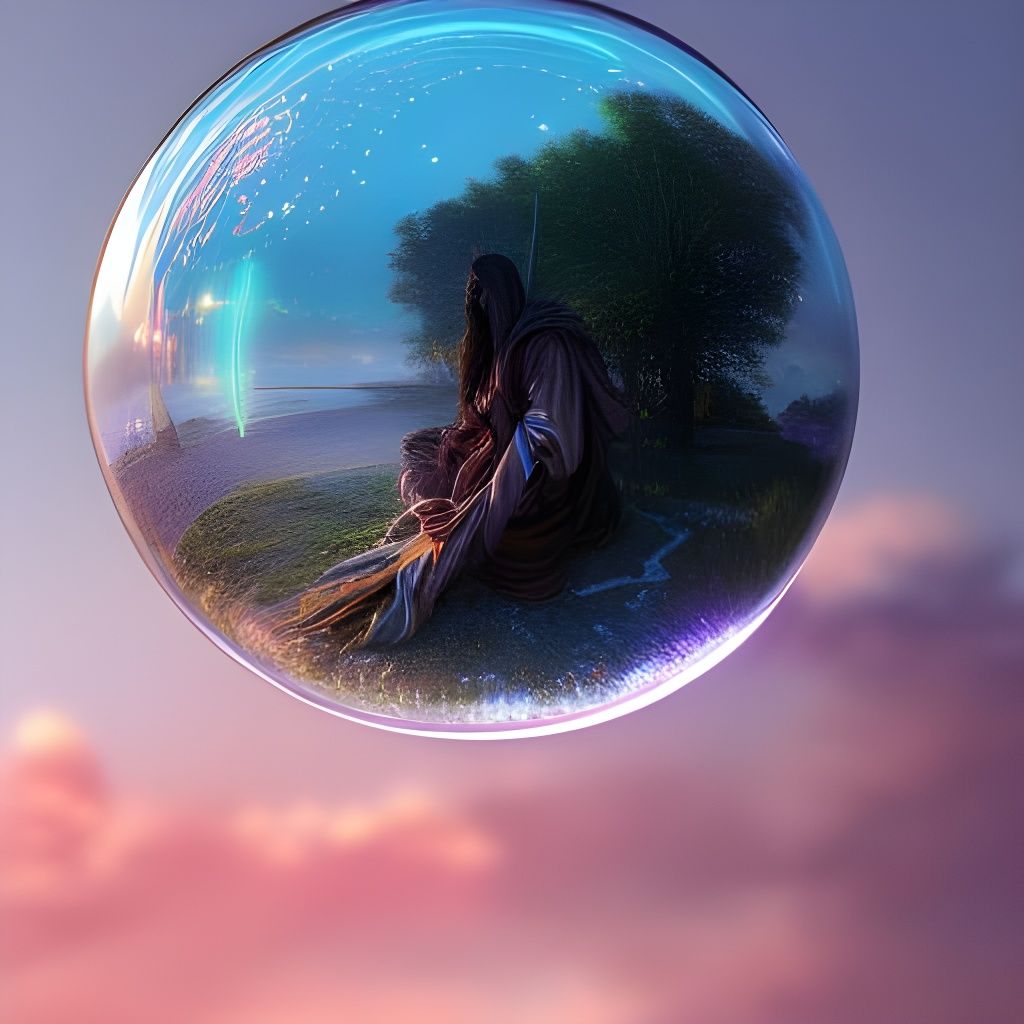 Opalescent Crystal Ball at Sunset: Fantasy Art