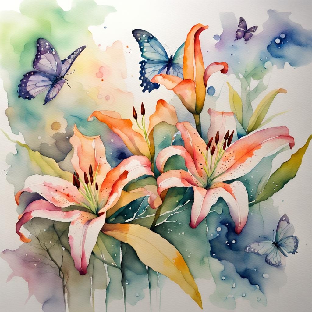 Dreamy Floral Scene in Alcohol Ink Style