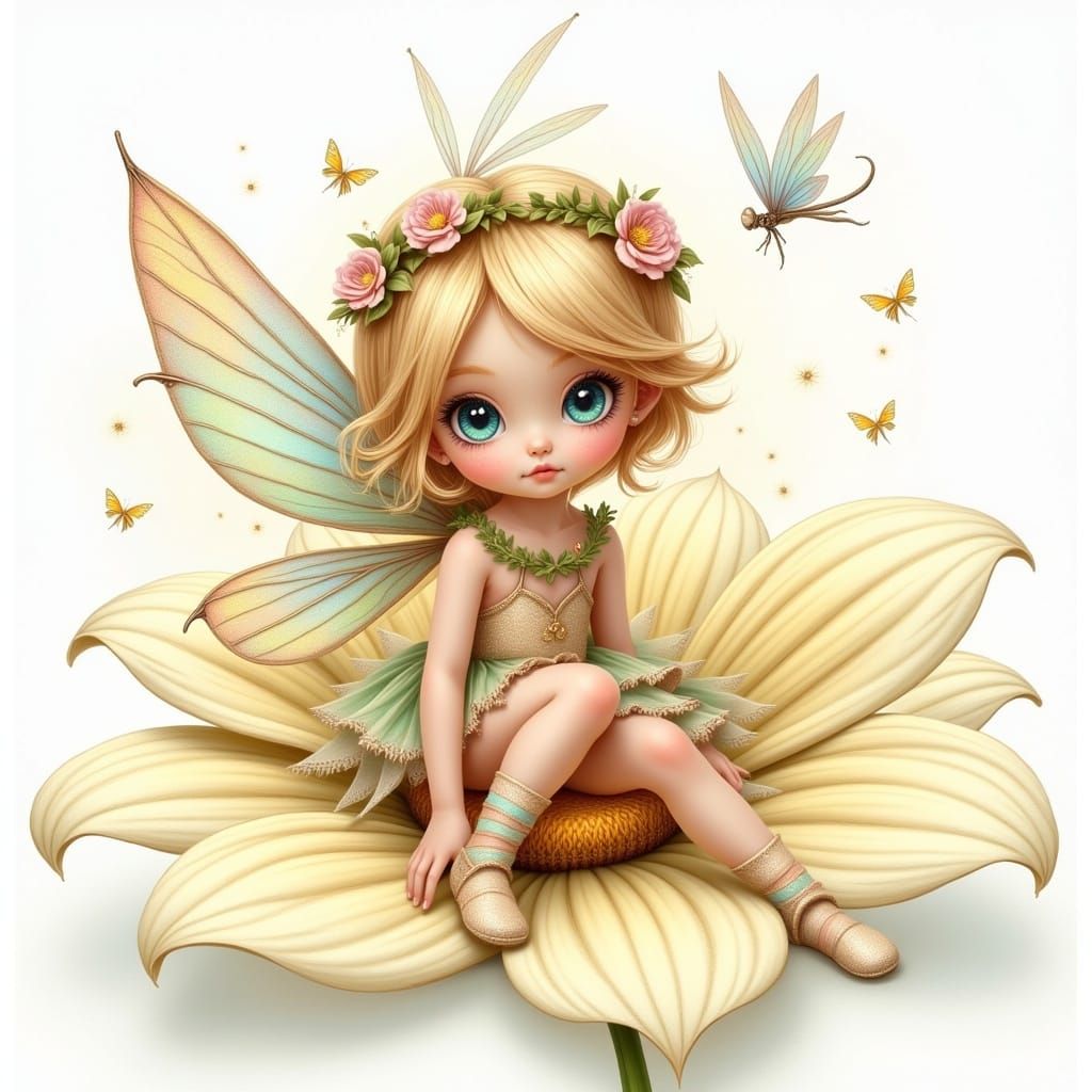Cute Flower Fairy Portrait in Airbrush Style