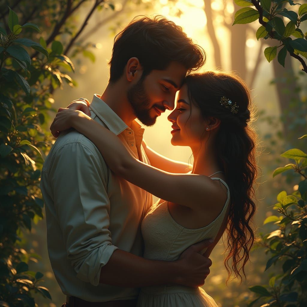 Love in Golden Light: A Tender Couple's Embrace