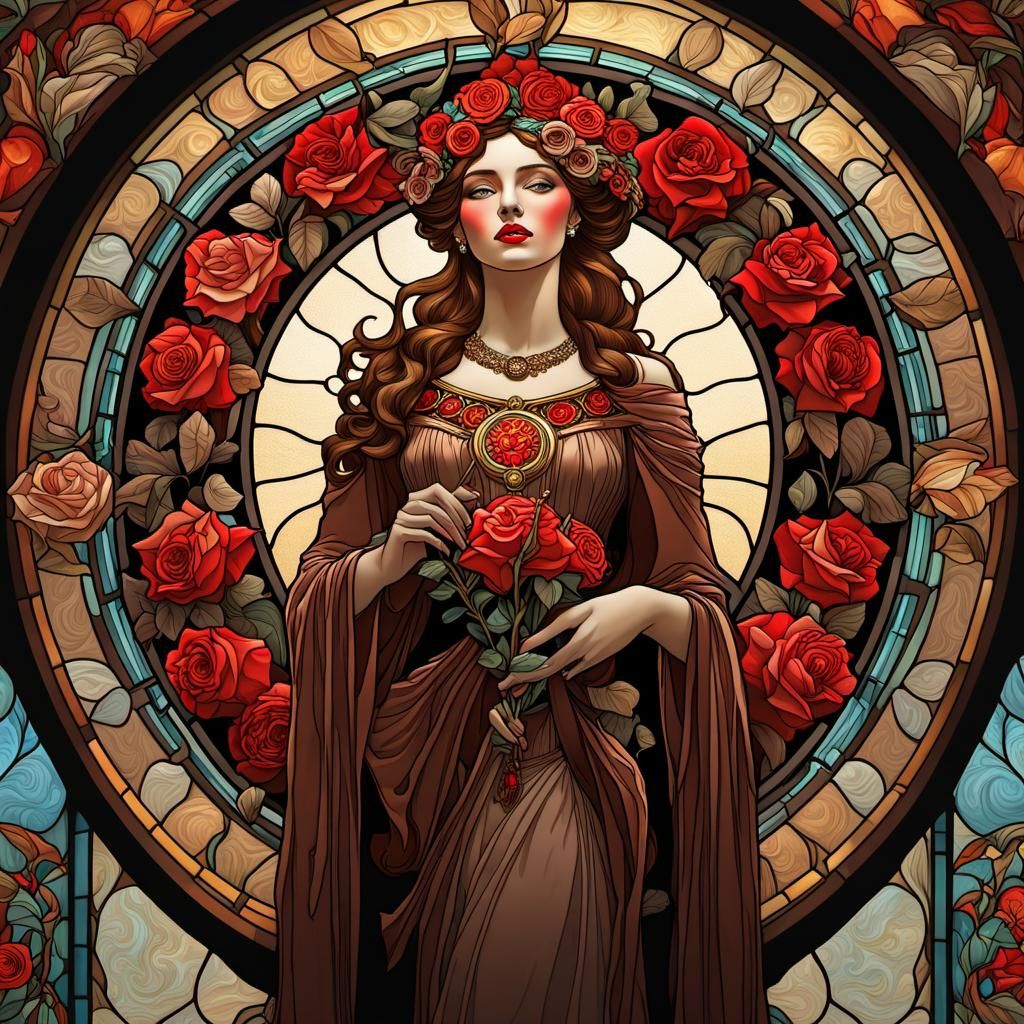 Chocolate Goddess with Roses in Art Nouveau Style