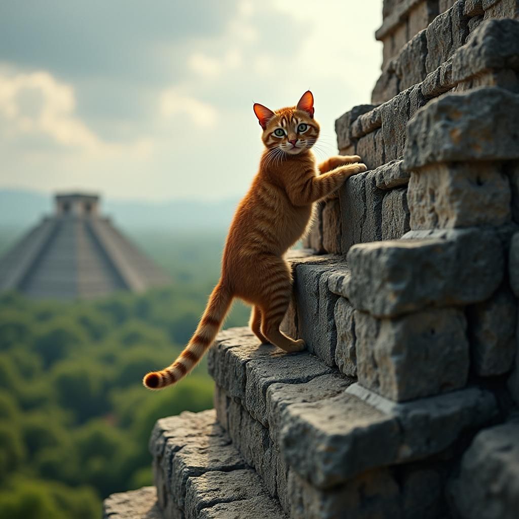 Adventure Cat Climbs a Mayan Temple