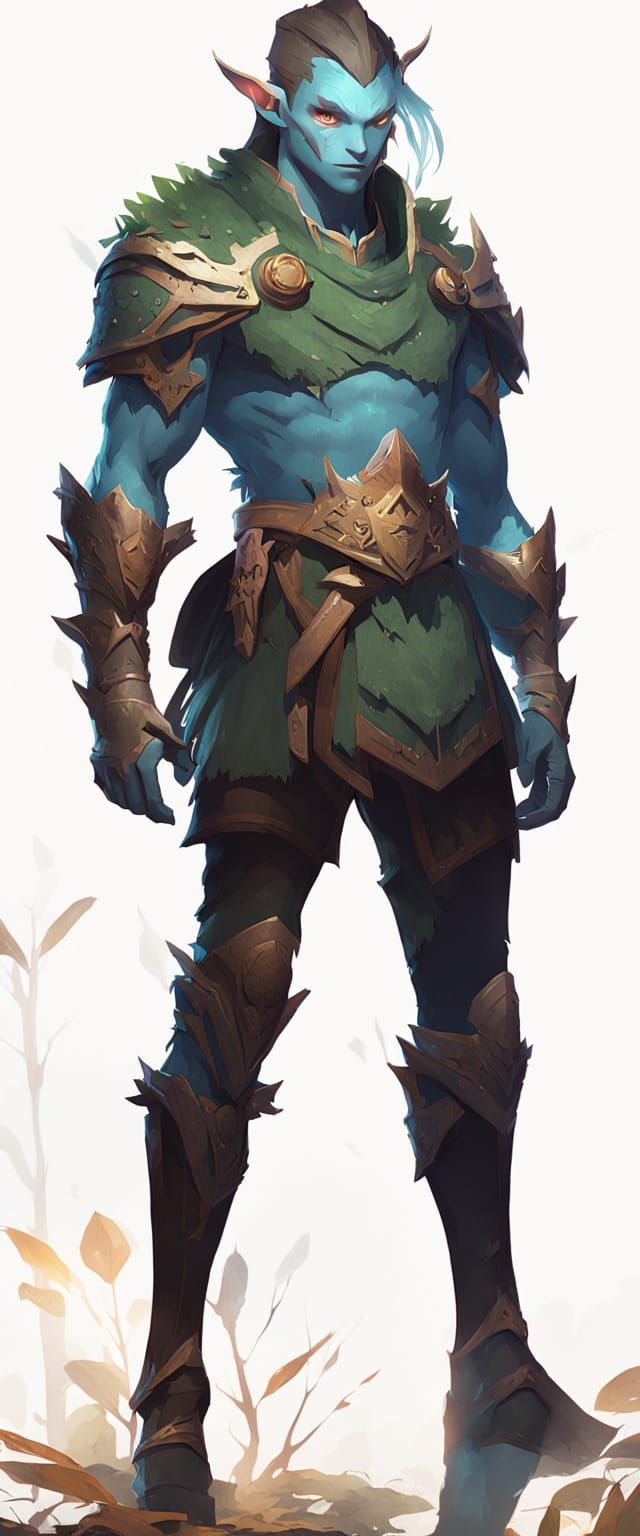 Firbolg Druid in Misty Forest, Cyberpunk Anime Style