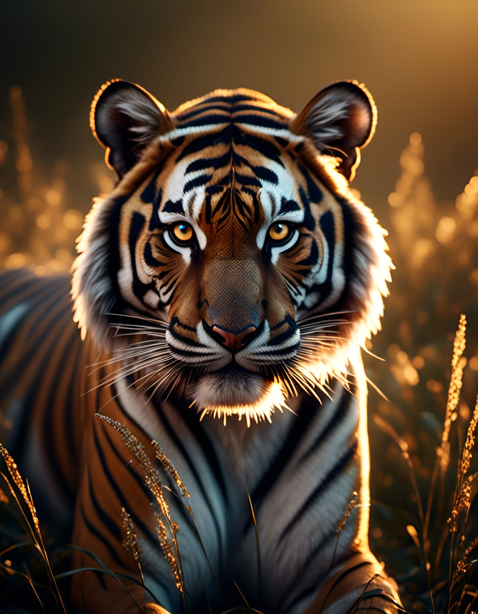 Majestic Tiger Portrait in Golden Hour Light