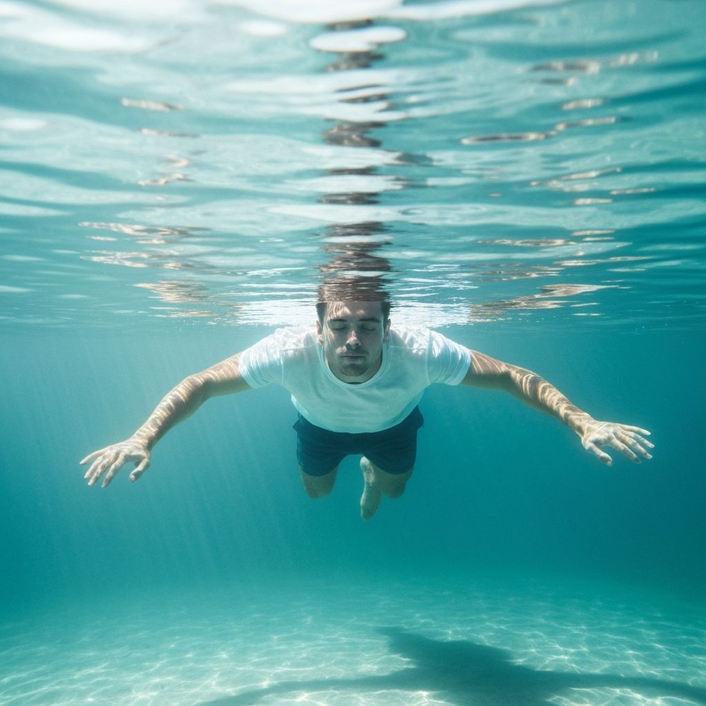 Man Submerged Underwater in Peaceful Serenity