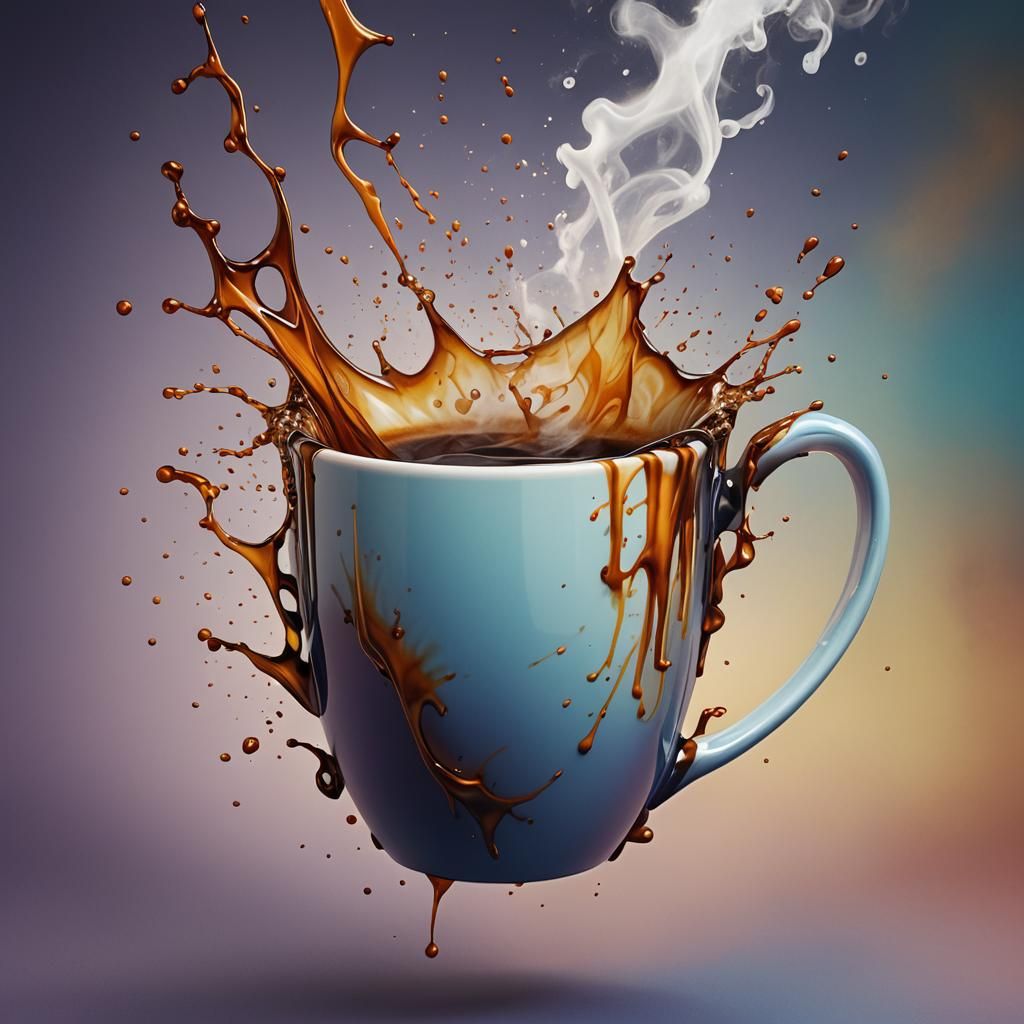 Hyperrealistic Coffee Mug with Steam: Splash Art