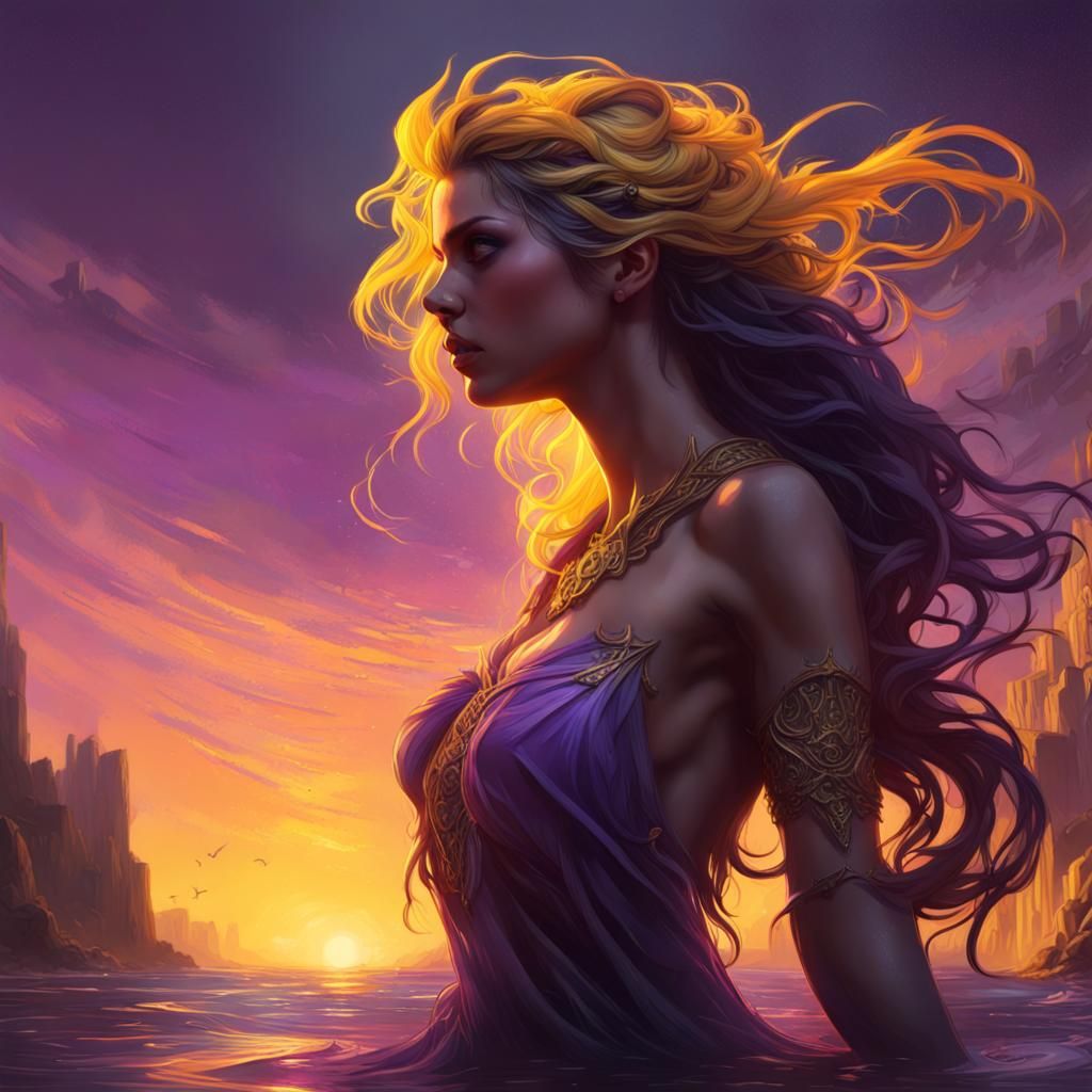 Mermaid in Sunrise, Dark Fantasy Concept Art