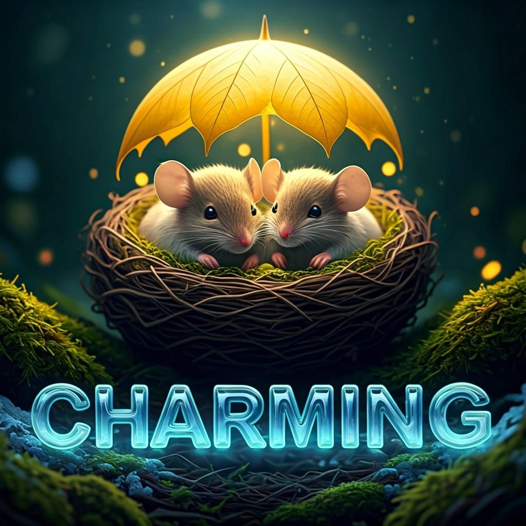 Two cute mice cuddled up in a nest made of moss and flower p...