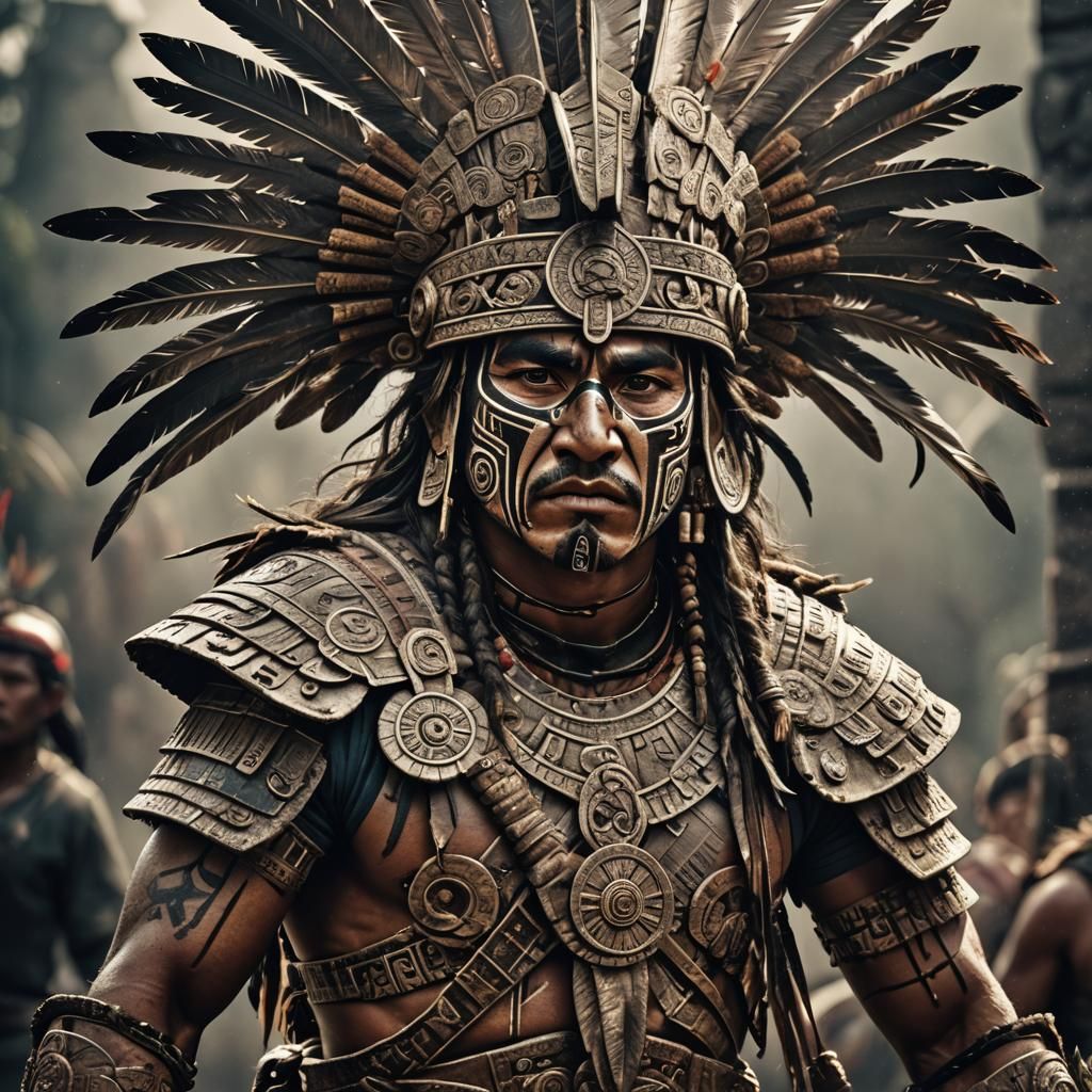 Hyperrealistic Aztec Warrior in Cinematic Lighting
