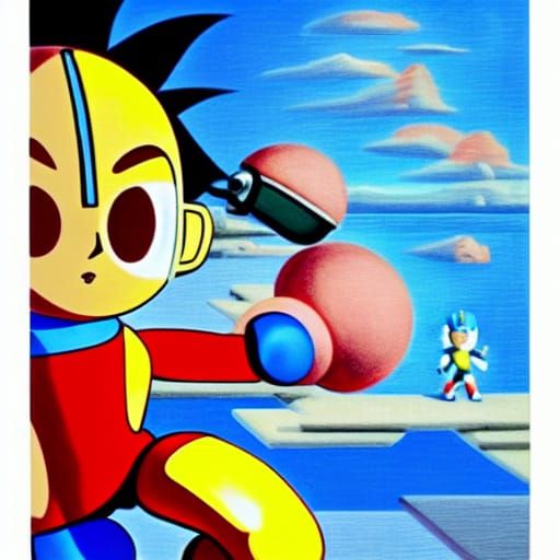 Mega Man and Astro Boy Robot Child, in Surreal Style