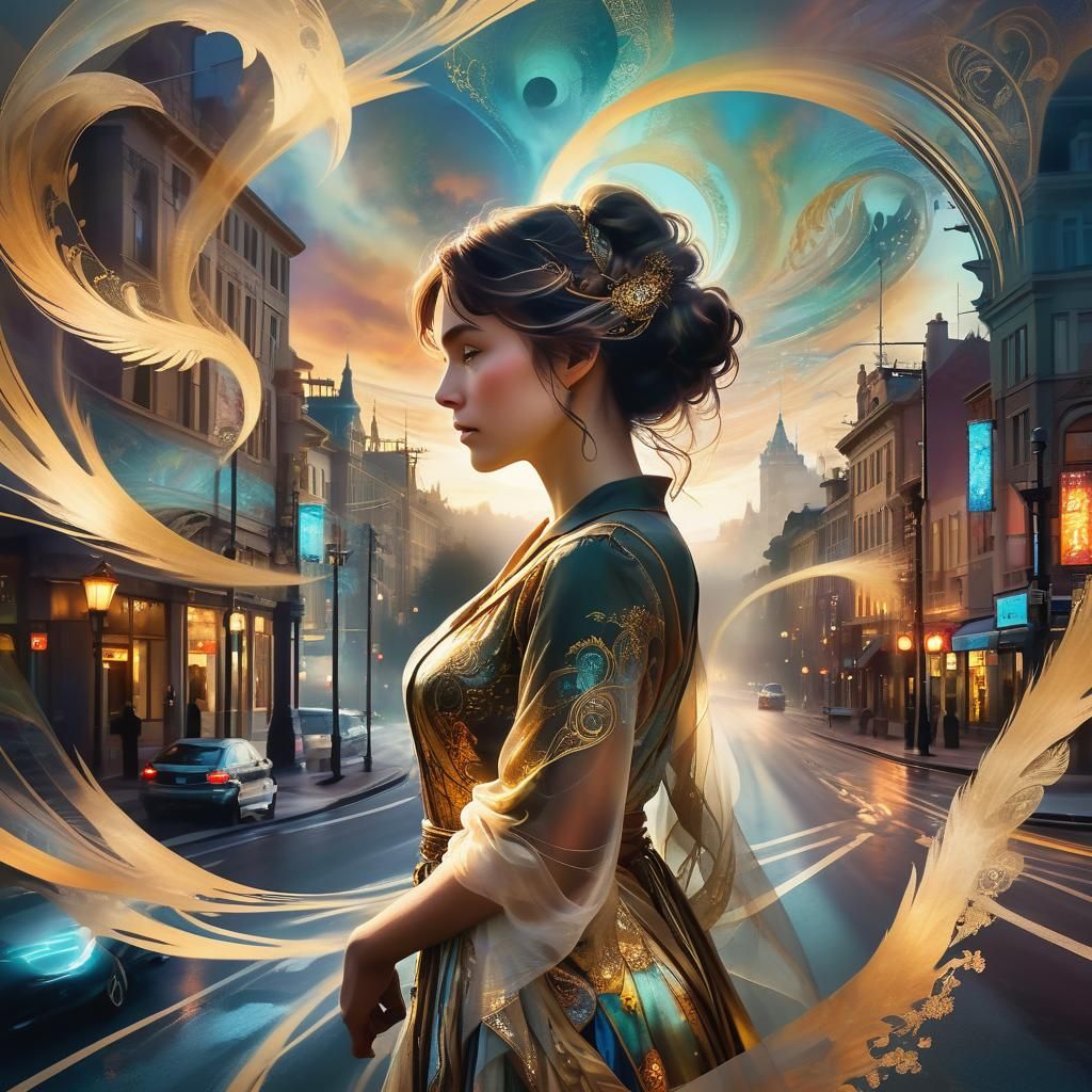 Mystical Woman at the Crossroads: A Visionary Painting