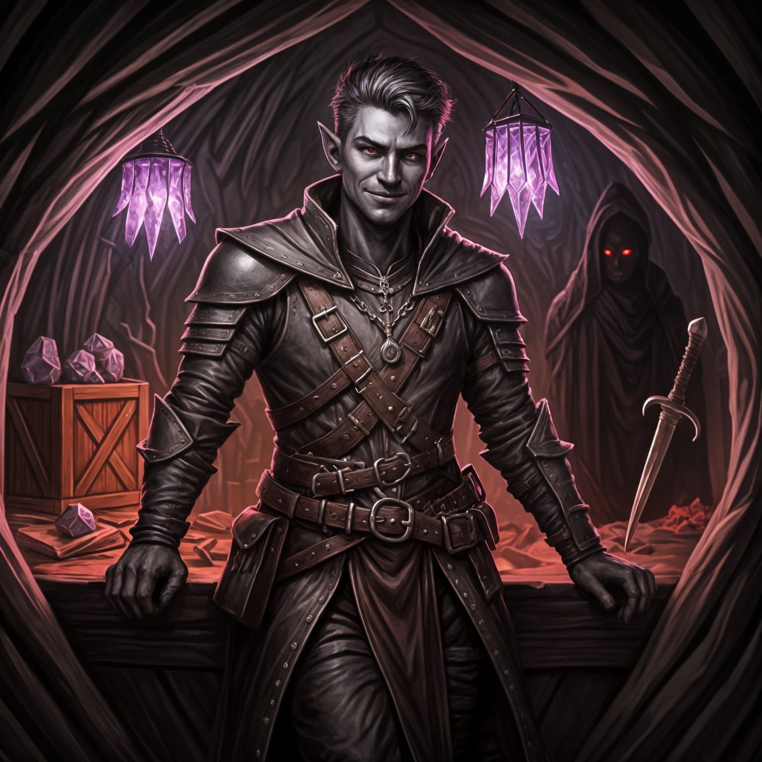 Drow Black Market Dealer in Dark Fantasy Portrait