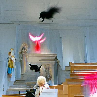 Black Cat Screaming at an Angel