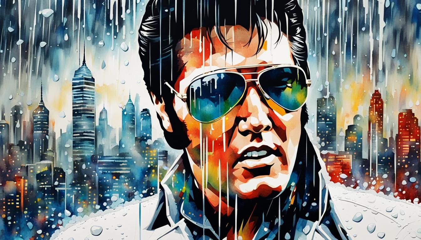 Elvis in Metropolis: A Pop Art Watercolor Portrait
