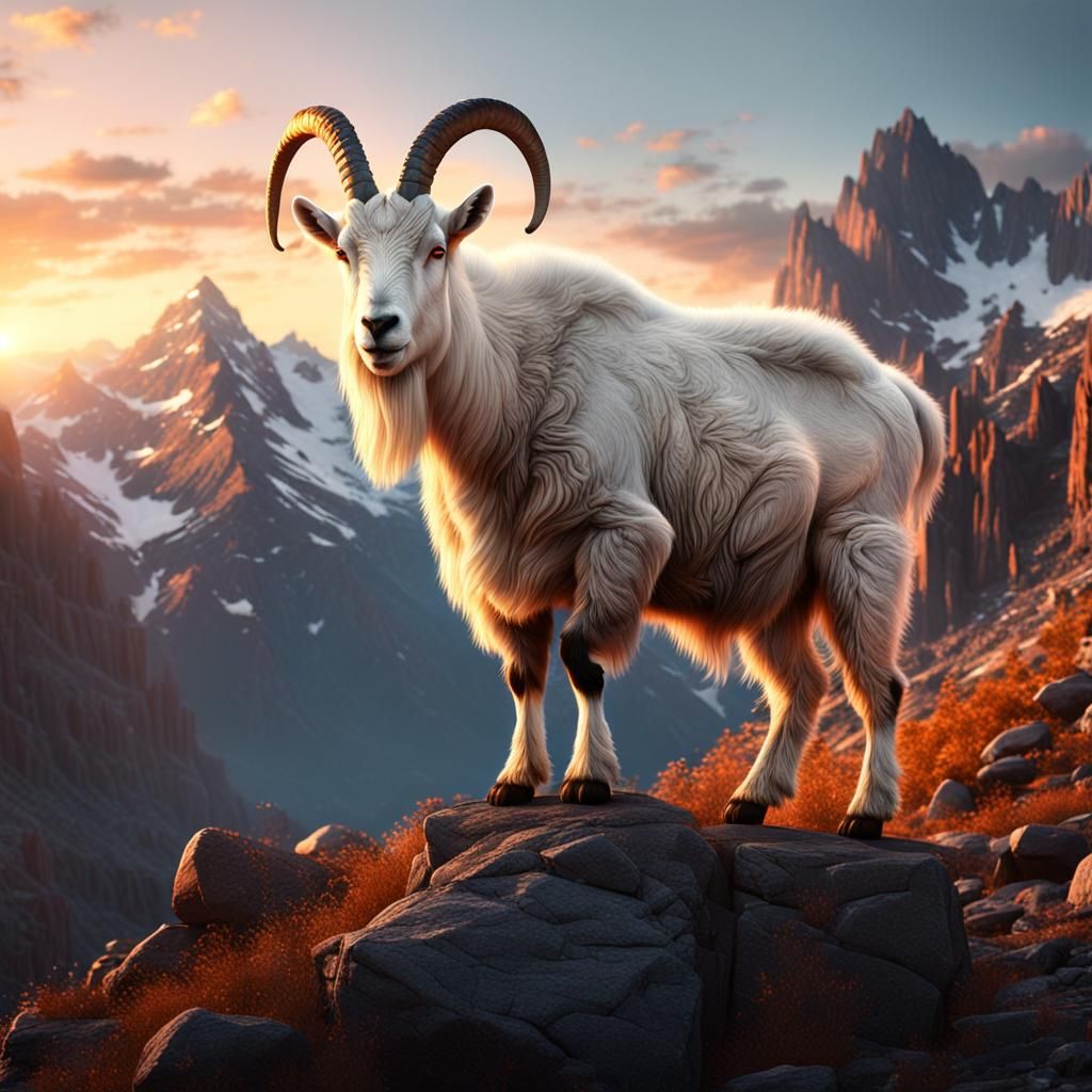 Rocky Mountain Goat at Sunset: Detailed Matte Painting