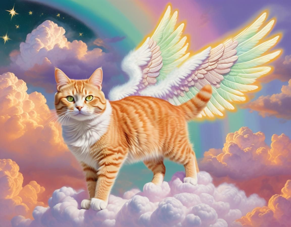 Tabby Cat Angel in Pastel Hues: Digital Art