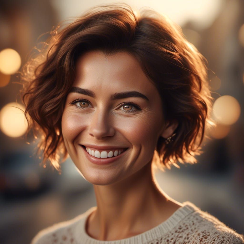 Smiling Woman Portrait in Soft, Golden Light