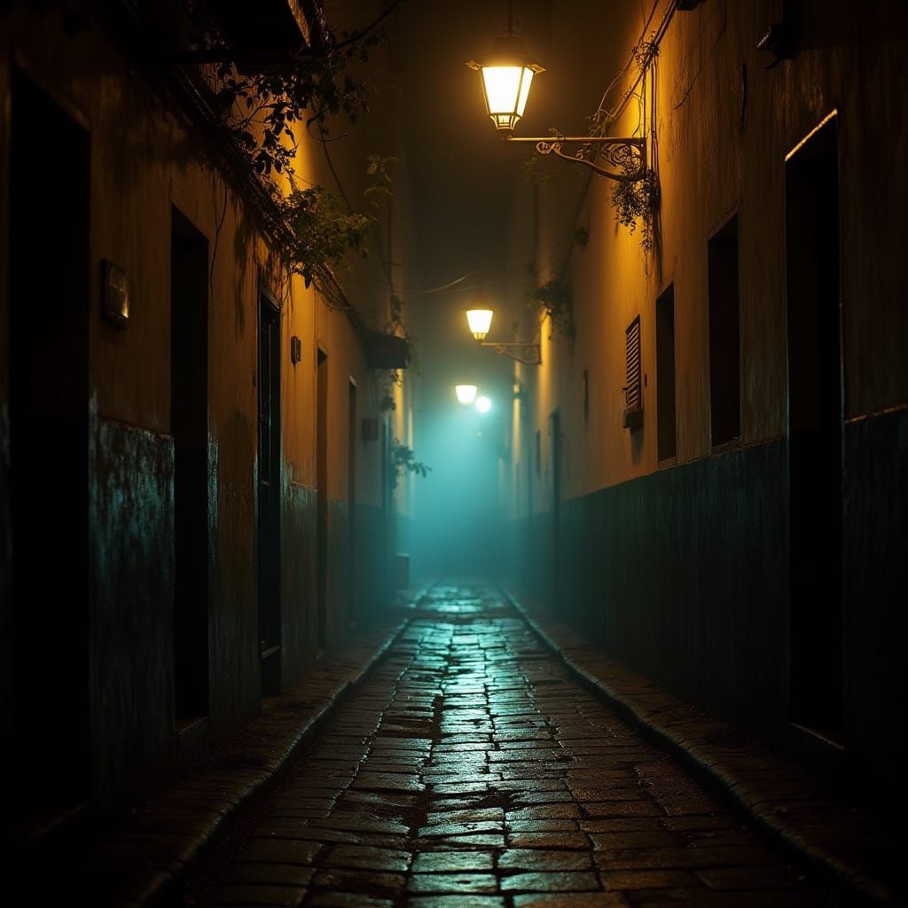 Lapa Alleyway Lit by Lamplight: Cinematic Realism