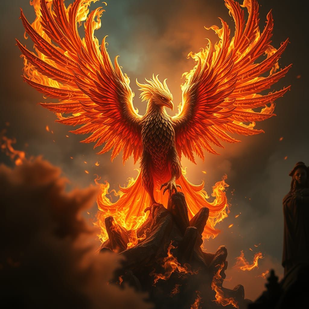 Phoenix Rising from Flames: Hyperrealistic Surrealism