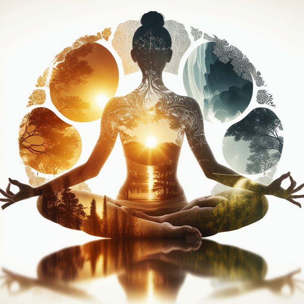 Serene Digital Art of a Yoga Woman in Golden Light