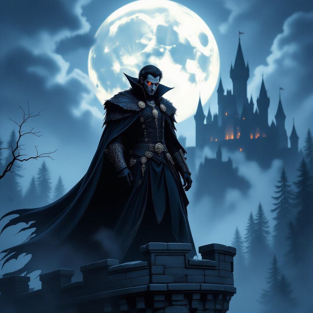 Brooding Vampire King on Windswept Battlement