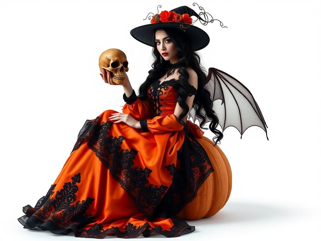 Gothic Woman with Skull in Ethereal Lighting