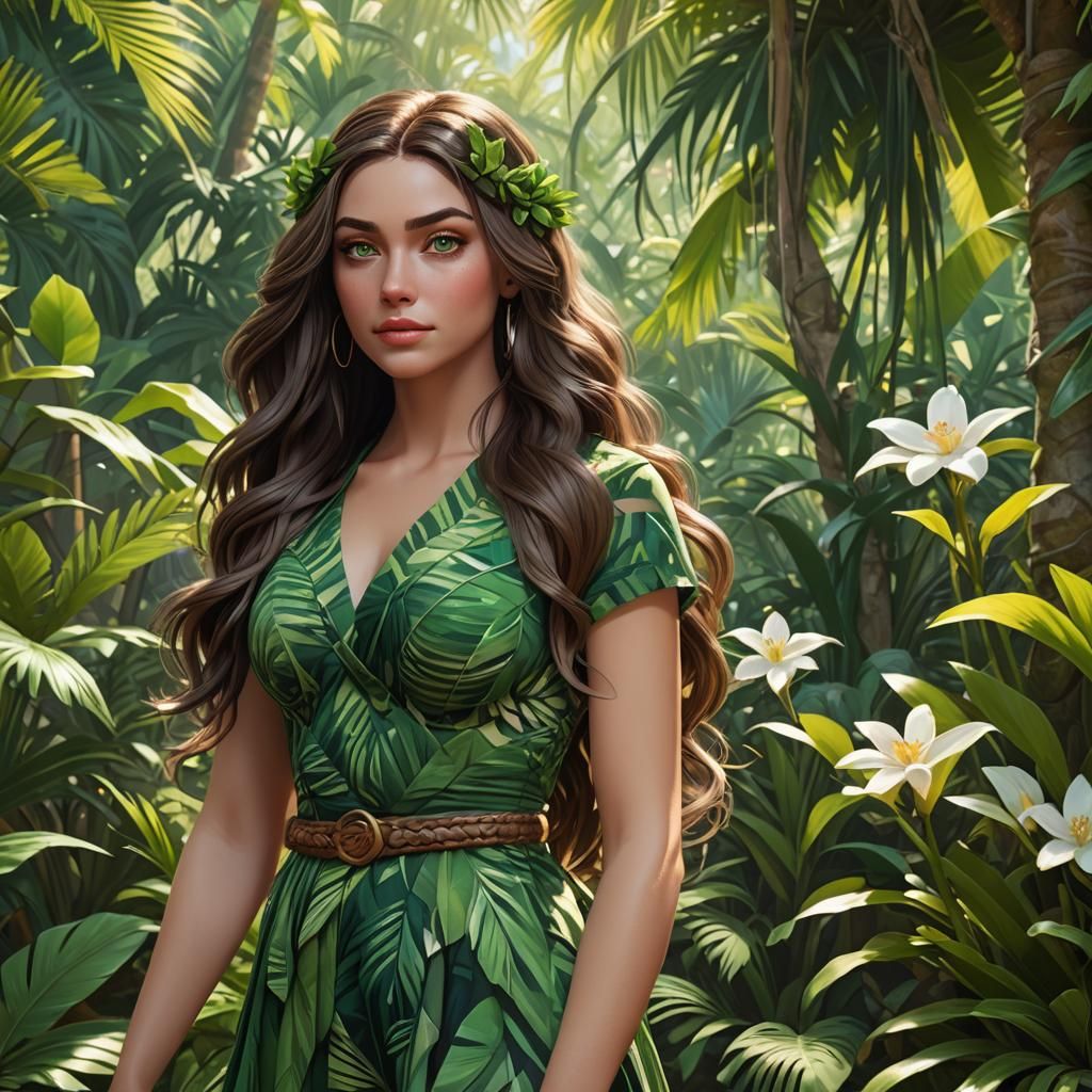 Girl in Tropical Oasis: 3D Digital Art