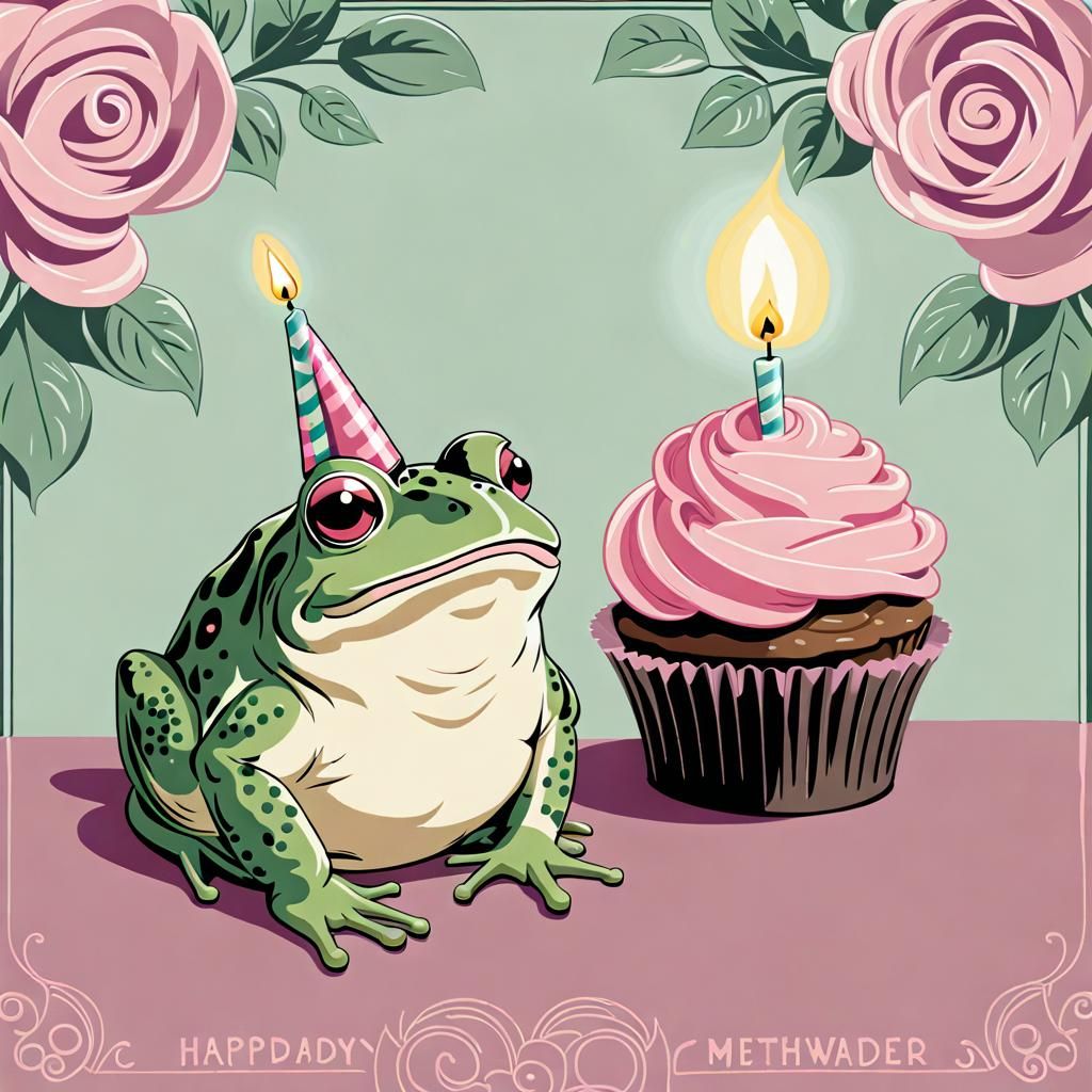 Cartoon Toad Celebrates Birthday in Pastel Storybook Illustr...