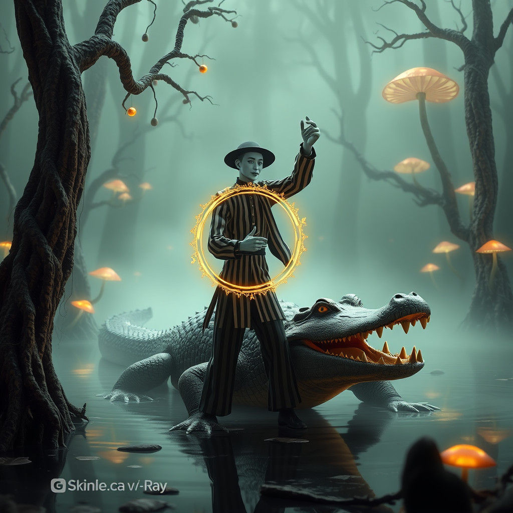 Mime Controls Alligator in Mystical Anime Swamp