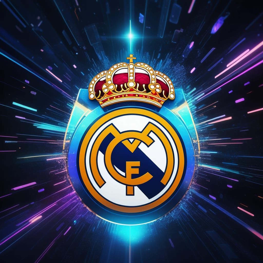 Ultra-Detailed 3D Real Madrid Logo with Holographic Effects