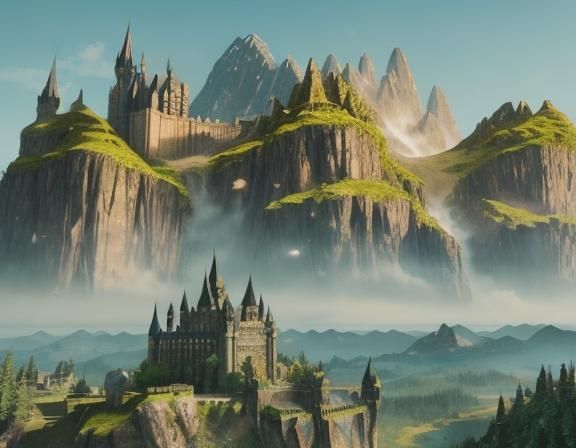 Hogwarts School on Giant Flying Mountains