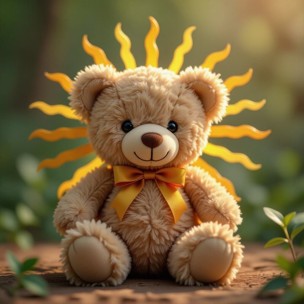 Whimsical Teddy Bear Bathed in Sunshine Rays