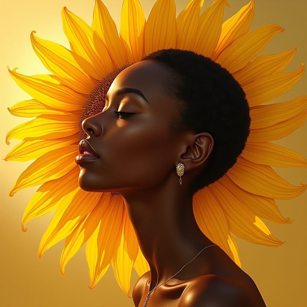 Sunflower Embodies African American Woman in Golden Light