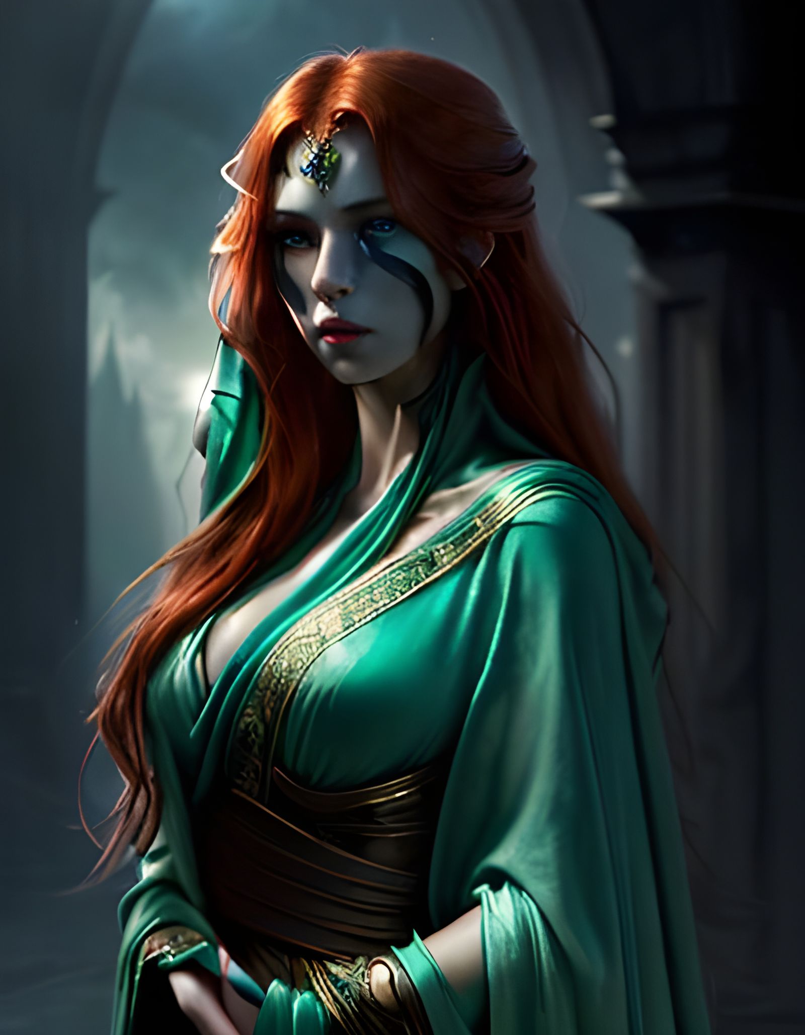 Woman with Emerald Eyes in Digital Matte Painting
