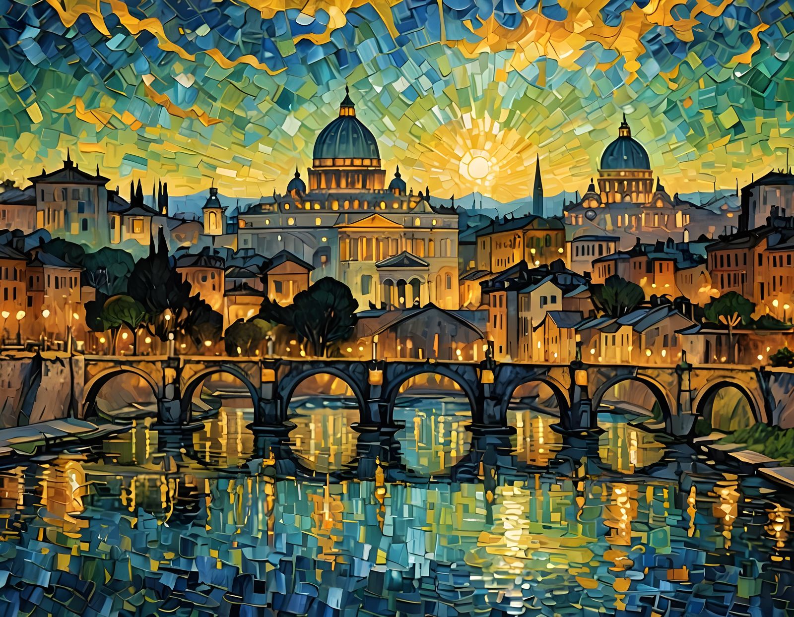 Rome Skyline with Mythical Entity in Post-Impressionistic St...