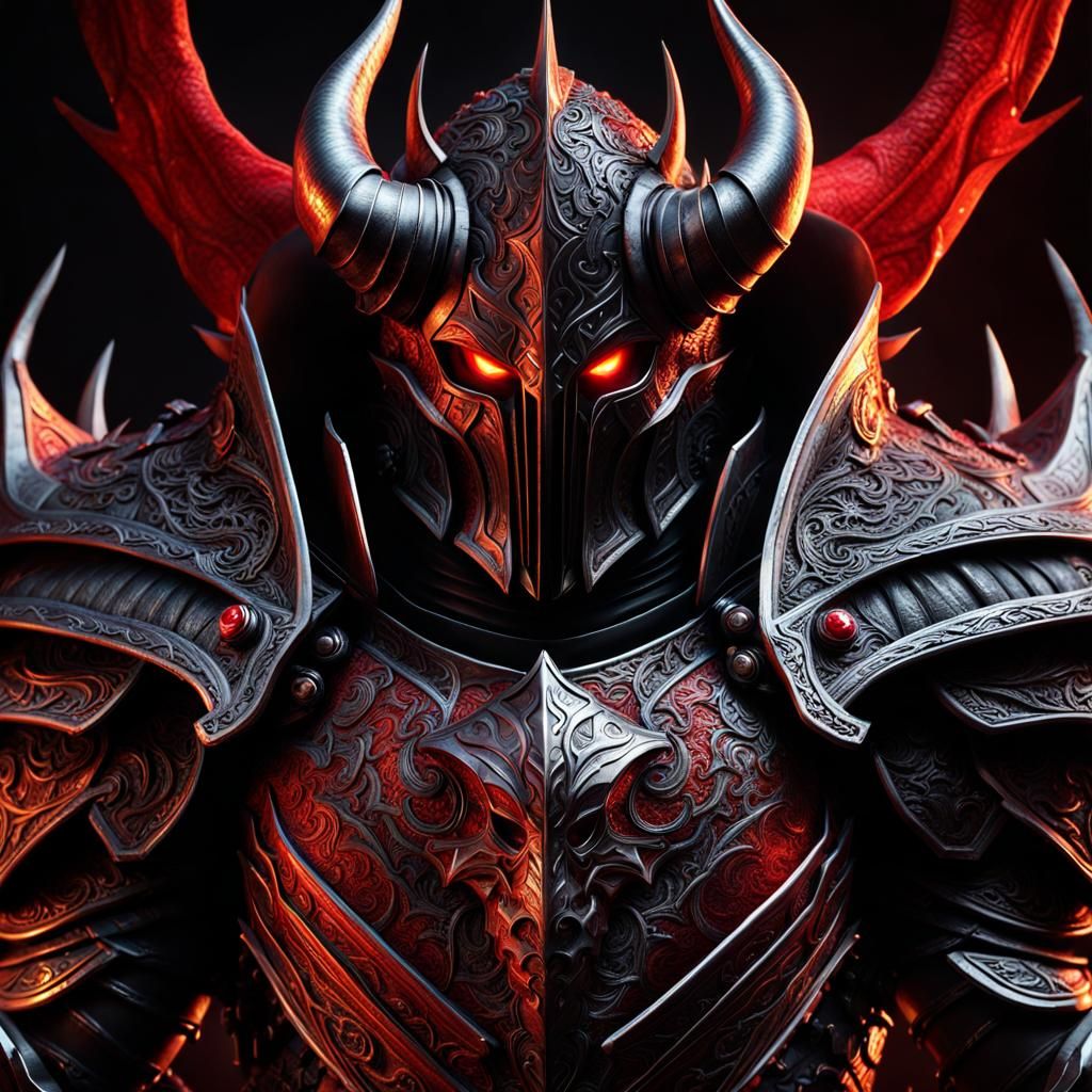 Blood-Covered Demon Knight in Hyperrealism