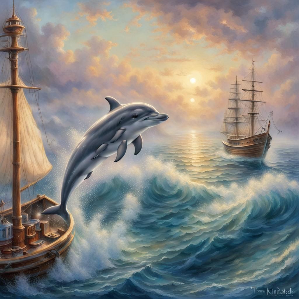 Baby Dolphin's Joyful Leap: Fantasy Ocean Scene