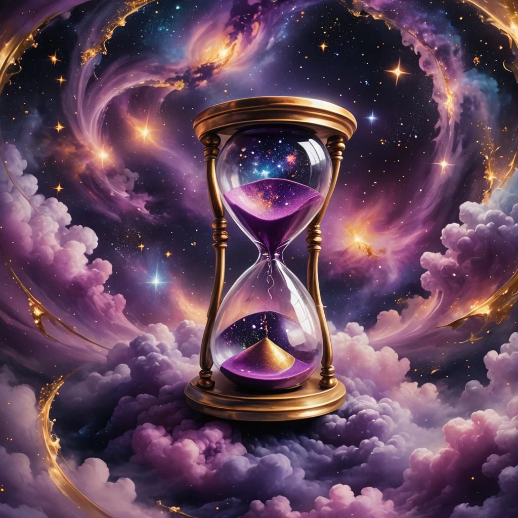 Hourglass in the Universe: Surreal Oil Painting