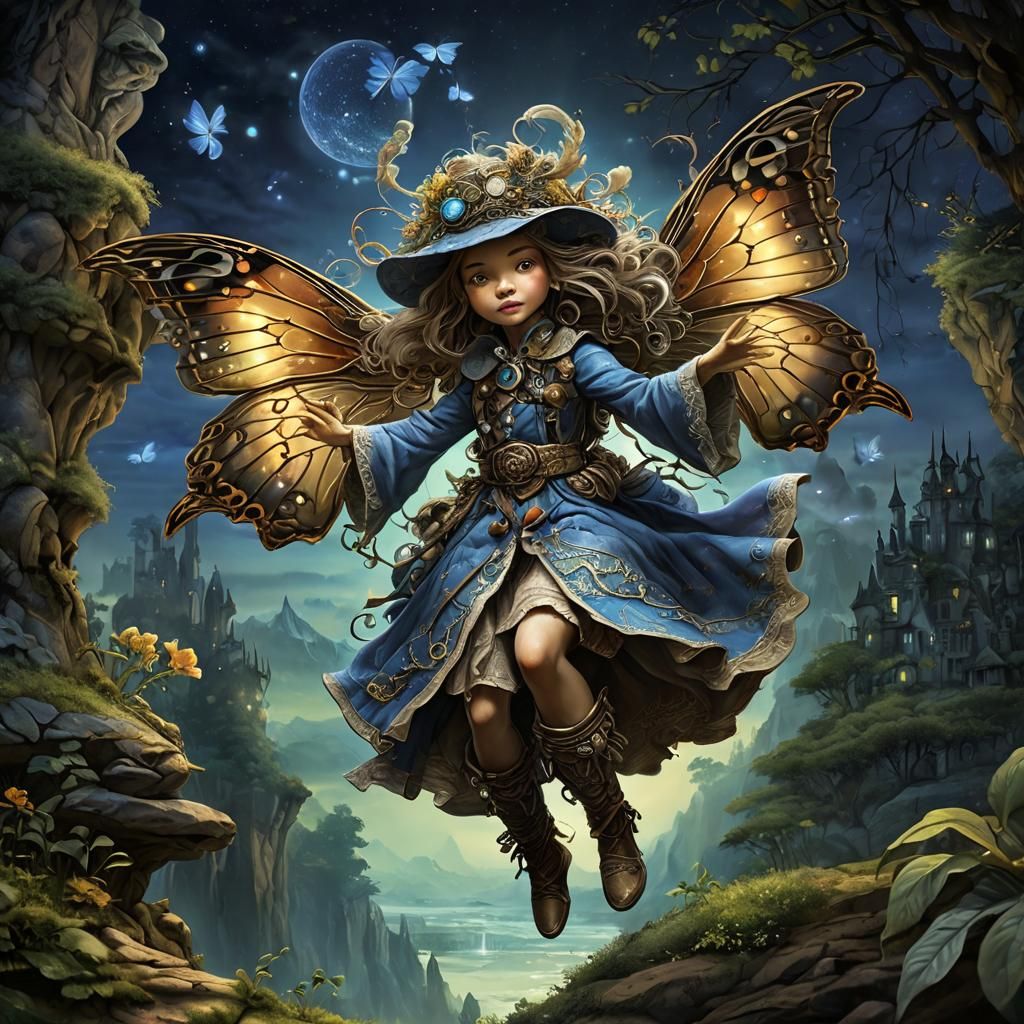 Mystical Night Fairy Cartoon Illustration